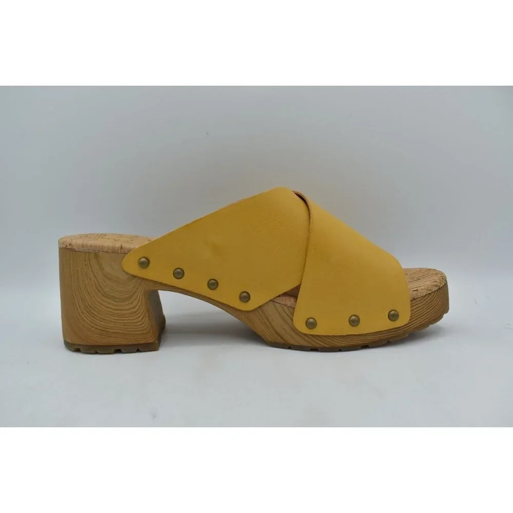 Kork-Ease Womens Size 11 Tatum Yellow Full Grain Leather Heeled Platform Sandals